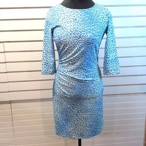 J. McLaughlin Catalina Cloth Sage Rouched Side  Animal Print Dress Small EUC